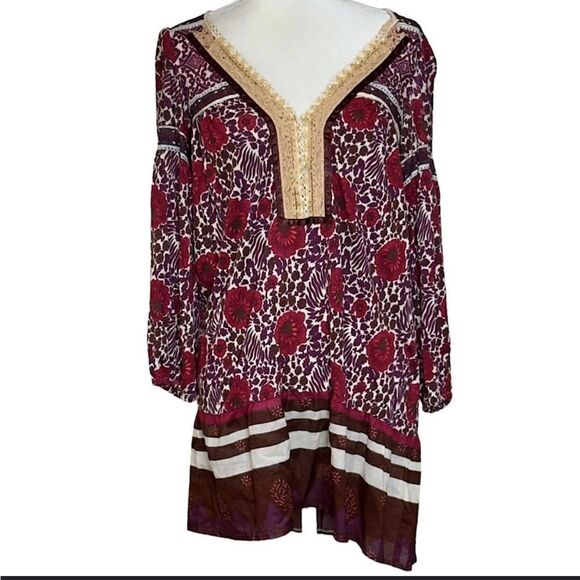 Free People Sweet Poland Pink/Purple Print Peasant Button Front Blouse. Medium. - Picture 1 of 14